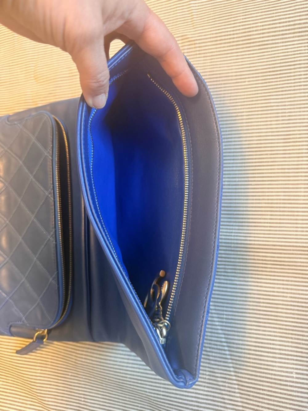 NOT AVAILABLE CHANEL Cobalt Blue Quilted Slim City Clutch with Gold CC - Picture 4 of 7